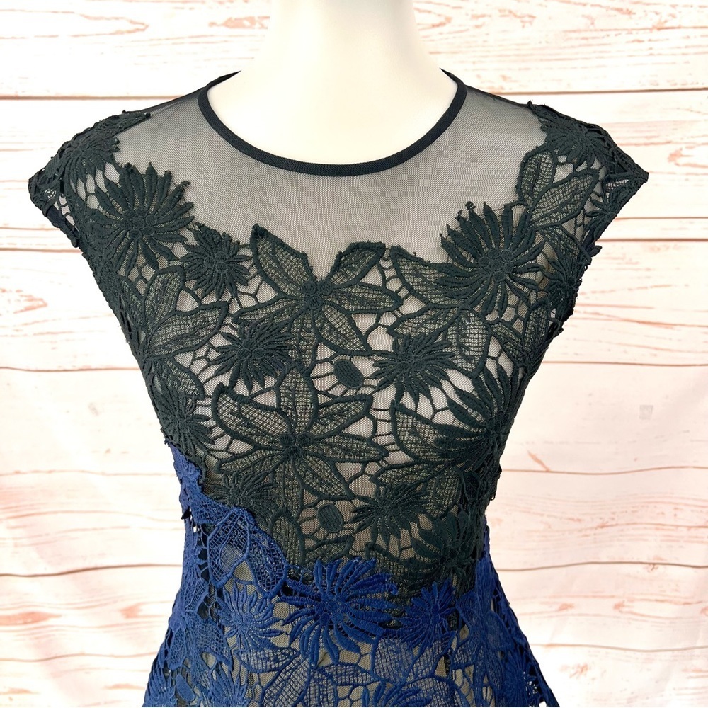 Anthropologie Deletta Guipure Lace Asymmetrical Ombre Sheer Peplum Blouse - Picture 2 of 11